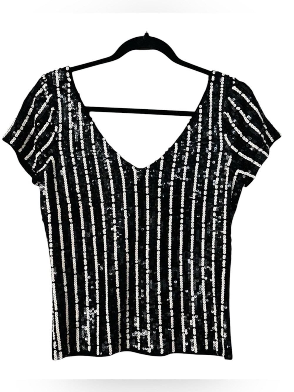 Oscar de la Renta Black and White Sequin Top Small Retro Vintage